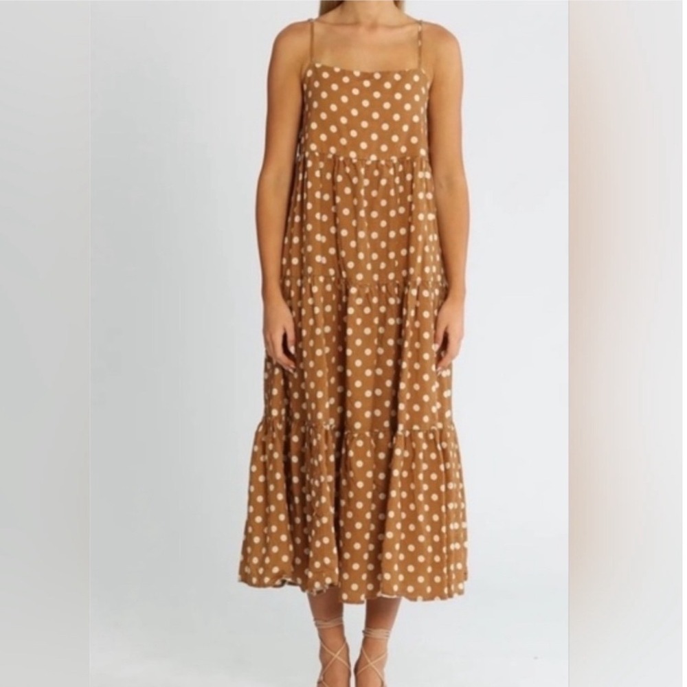 Charlie Holiday Polka Dot Tiered Maxi Dress Spaghetti Strap Dress 8